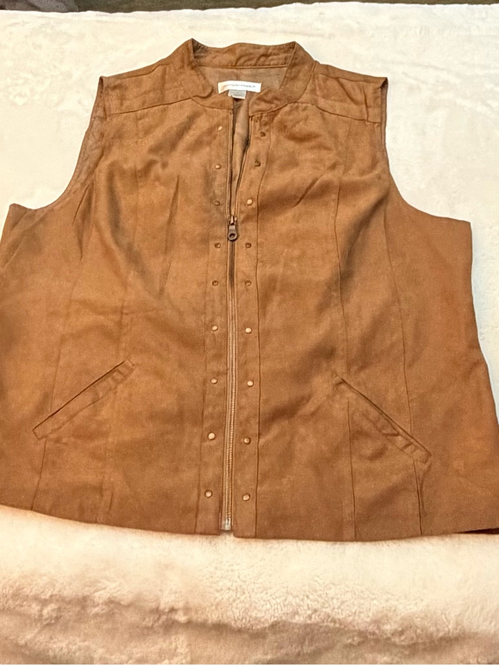 Vintage Christopher & Banks Tan Suede-Look Sleeveless Zip Vest